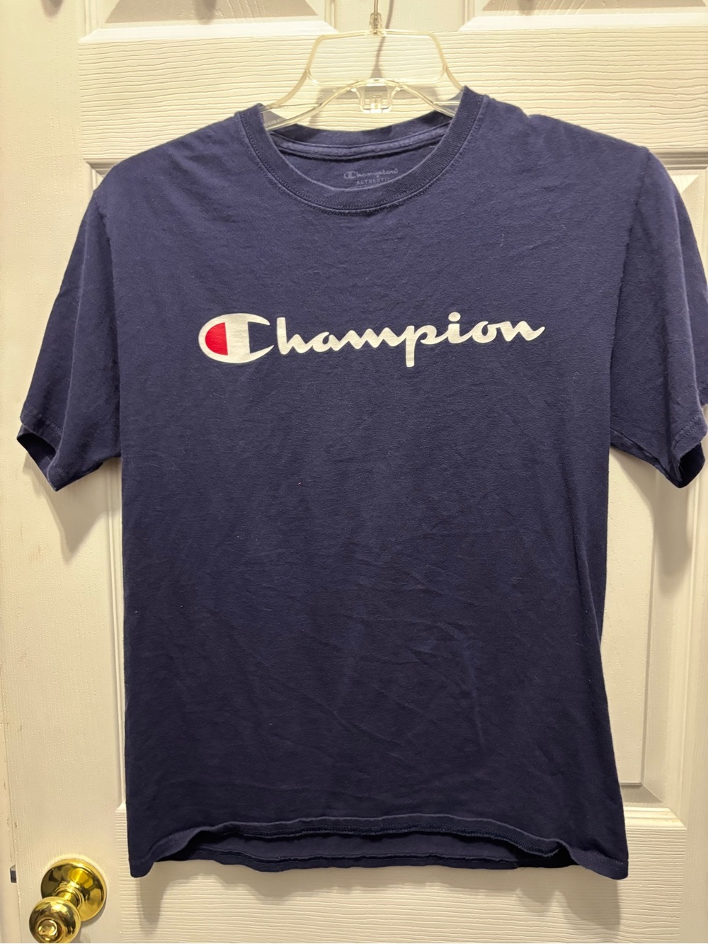 Champion Navy Short Sleeve Logo Tee with Embroidered Brand accent on sleeve